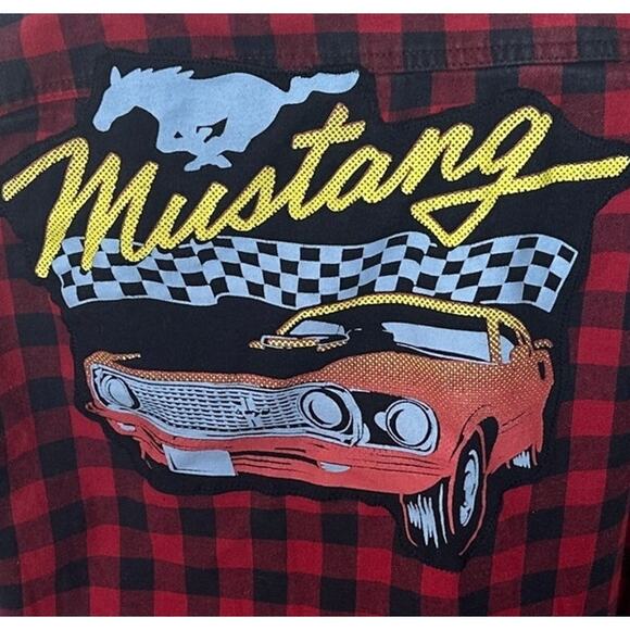 Ford Mustang Plaid Flannel Shirt Shacket MEDIUM Oversize One of a Kind Grunge - Picture 2 of 6